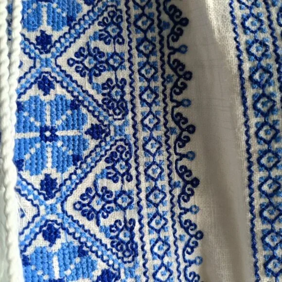XL🌺Romanian Traditional White&Blue Handmade Embroidered Peasant Blouse Ie - Picture 8 of 10